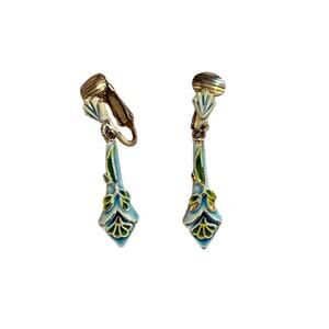Vintage 1950s Enamael Dangle Gold Tone Clip On Earrings (SF8)